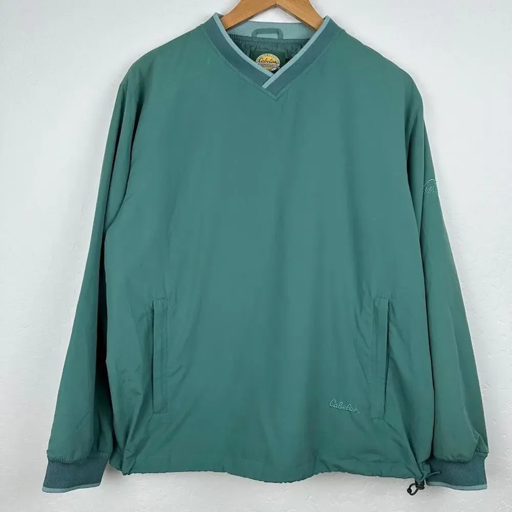 Cabelas Sz L V Neck Pullover Windbreaker Blue Windcrest Pockets Womens Sea‎ Foam
